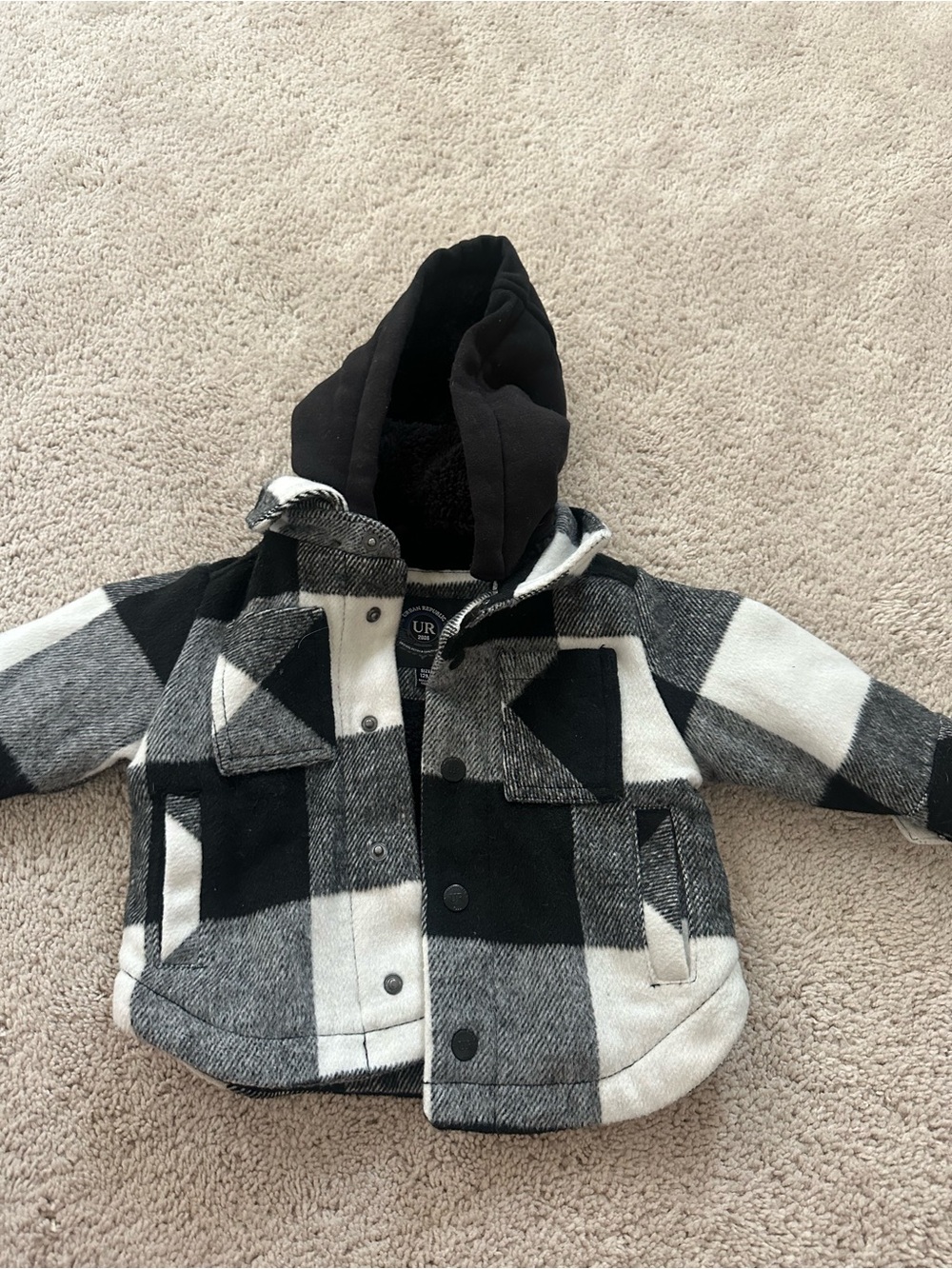 Urban Republic Black & White Plaid Hooded Coat